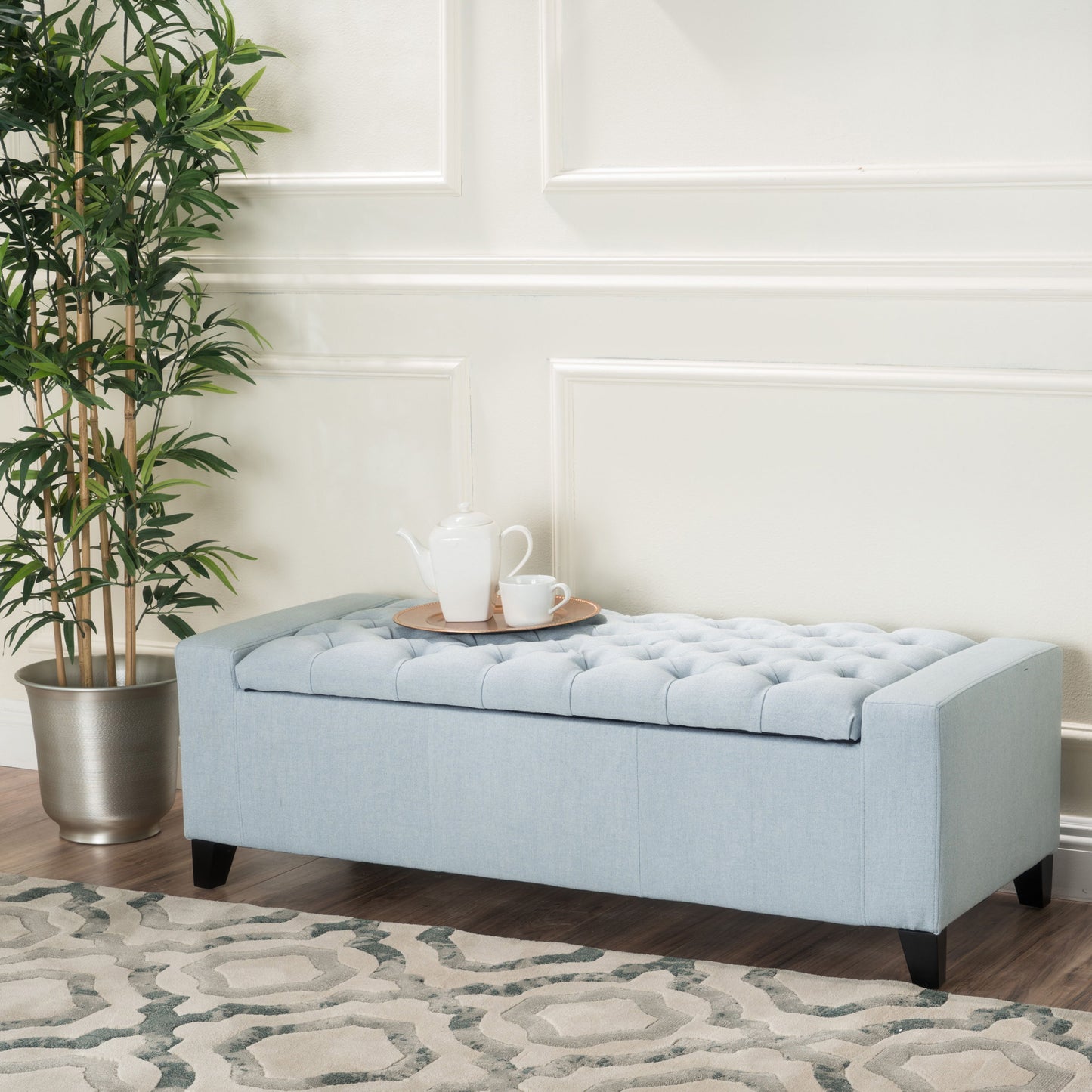 Stylish Guernsey Ottoman With Storage Function - Light Sky