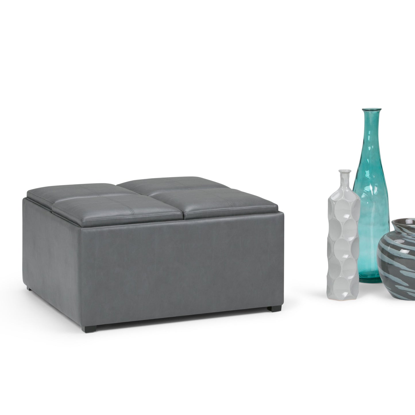 Avalon - Square Coffee Table Storage Ottoman - Stone Gray