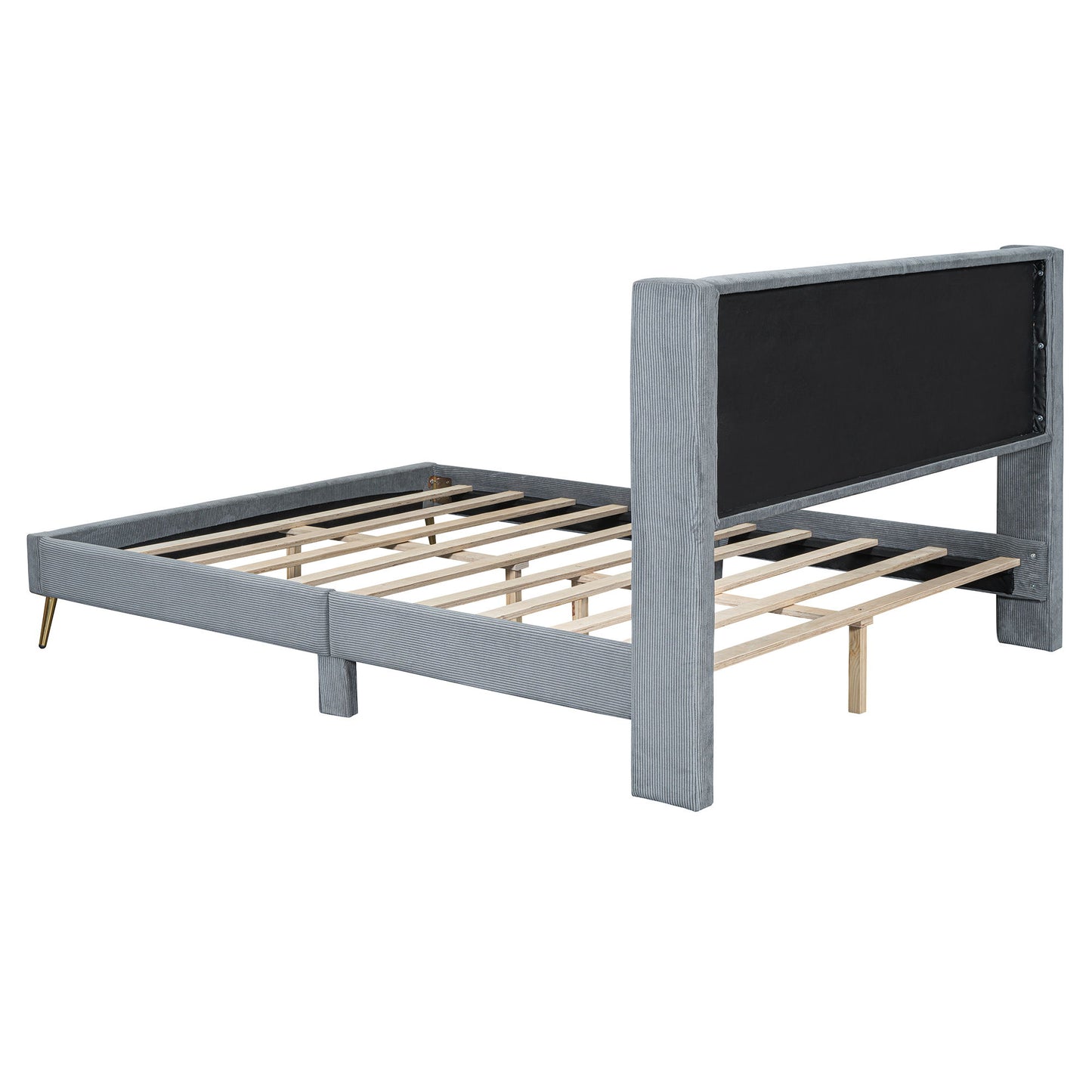 Queen Size Platform Contemporary Bed With Legs - Gray