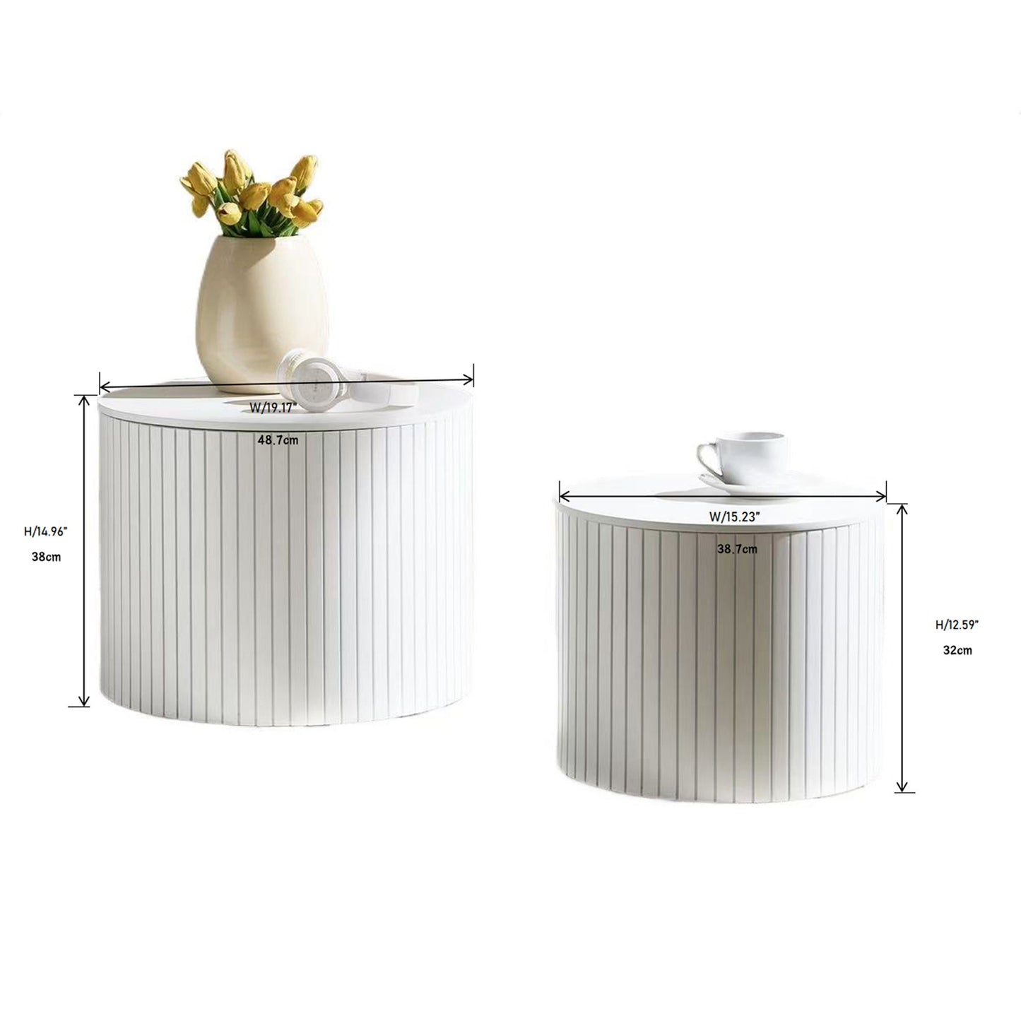 Premium Nested Table Set 2 Pieces, Coffee Table Set For Living Room - White