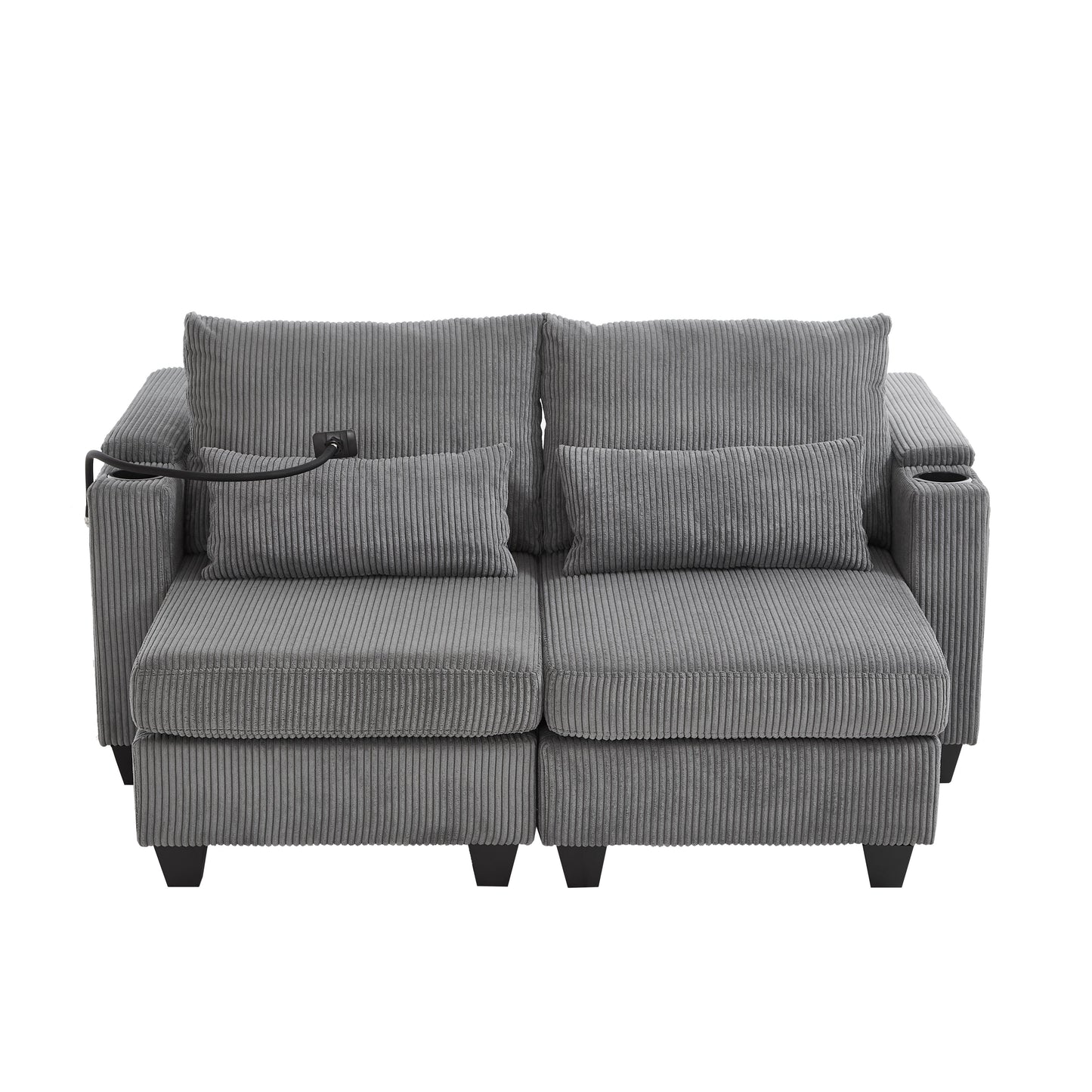 Convertible Chaise Lounge Loveseat Sofa Bed With USB Ports, Cup Holders, Phone Holder, Ample Storage - Gray