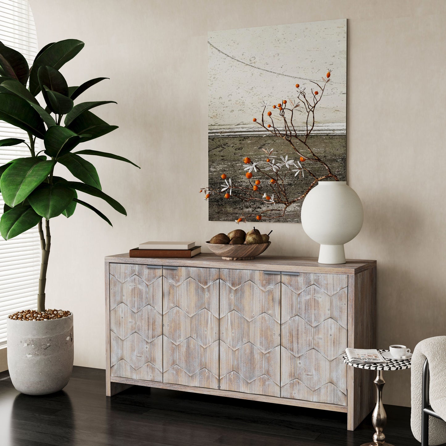 Accent Cabinet Farmhouse Style 4 Door Wooden Cabinet Sideboard Buffet Server Cabinet Storage Cabinet, For Living Room, Entryway, Hallway, Office, Kitchen And Dining Room - Natural Wood Wash