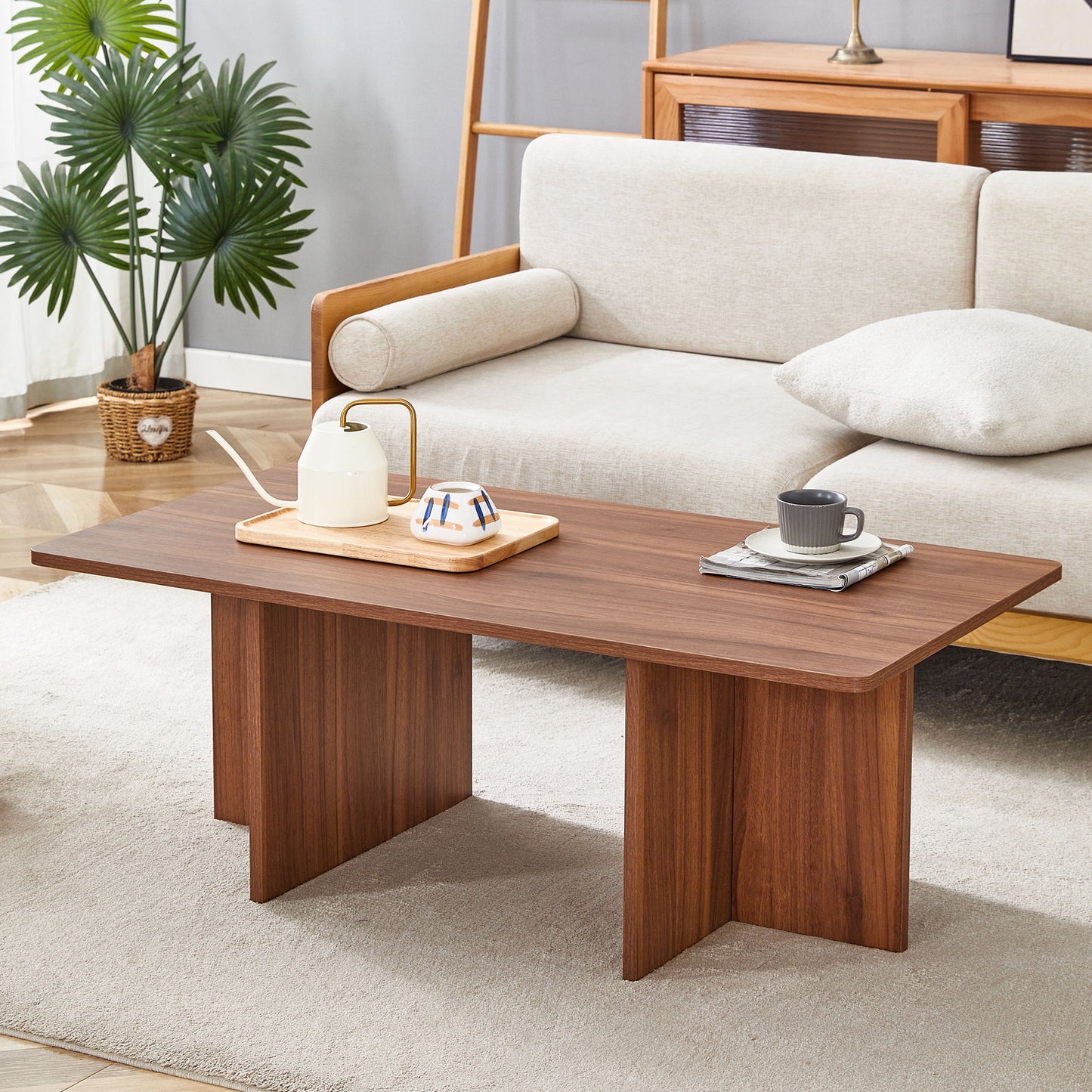 Modern Triangular Support Tea Table, Lightweight And Stable, Perfectly Integrating Nature And Industry - Walnut