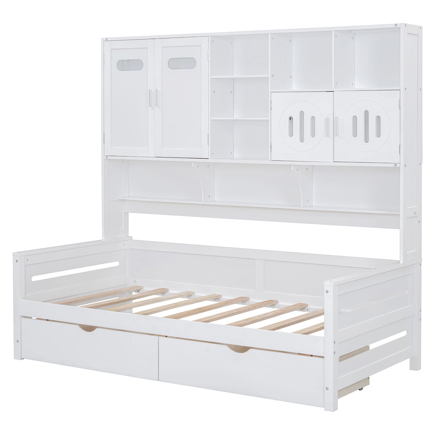 Twin Size Daybed With 2 Drawers And All In One Cabinet And Shelf - White