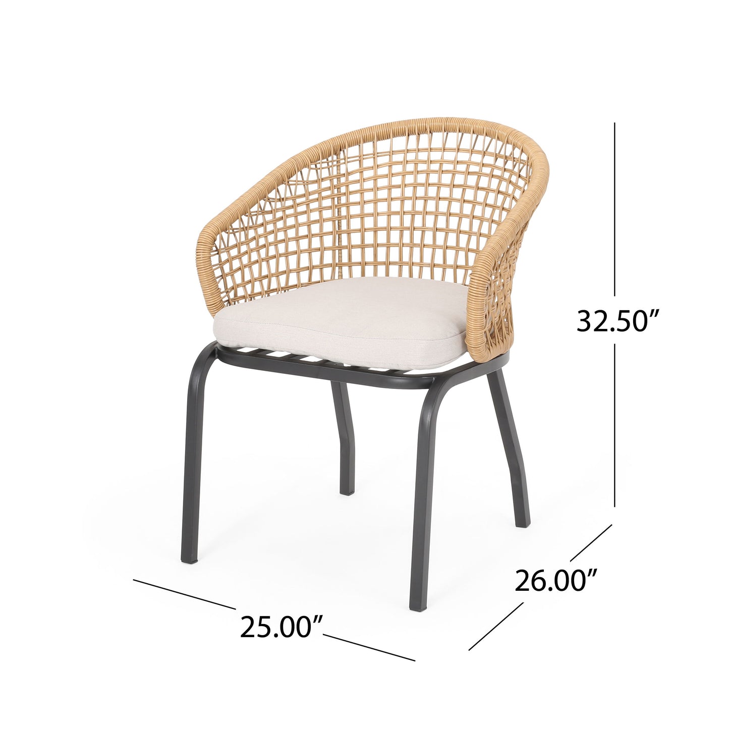 Outdoor Wicker Chair With Powder Coated Iron Legs - Light Brown