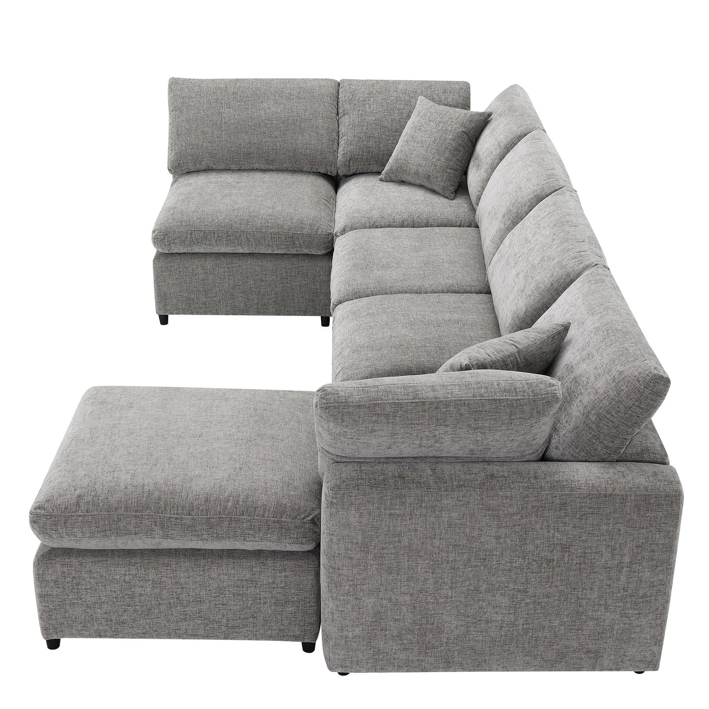 Modern Modular Cloud Sofa Bed, 6 Seat Chenille Sectional Couch Set With Ottoman, Free Combination, Convertible U Shaped Sleeper Sofa - Gray