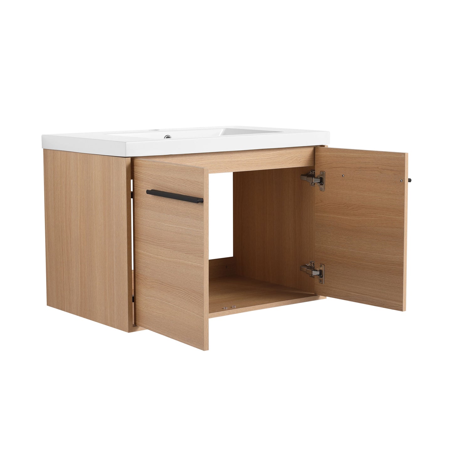 Bathroom Vanity With Resin Countertop Sink, 30" 2 Doors Cabinet Set - Oak