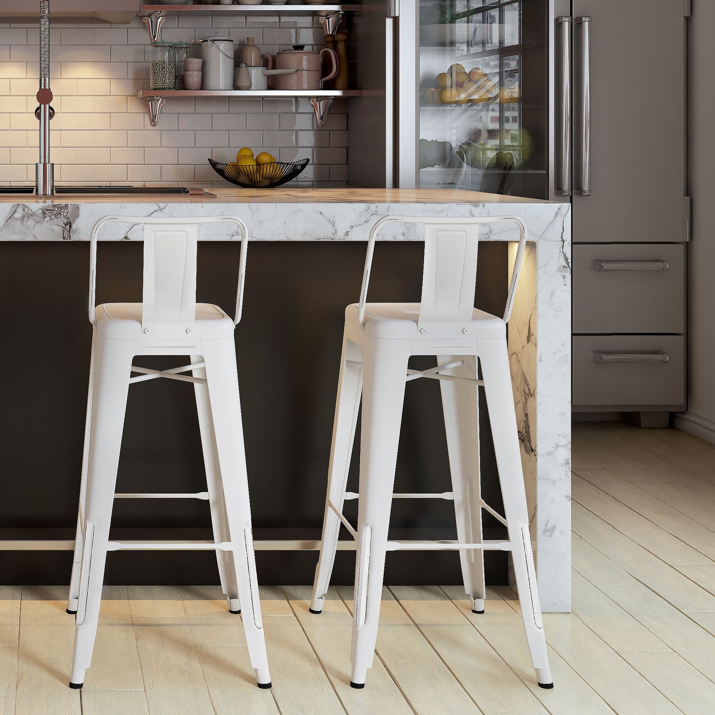 Rayne - Metal Bar Stool (Set of 2) - Distressed White