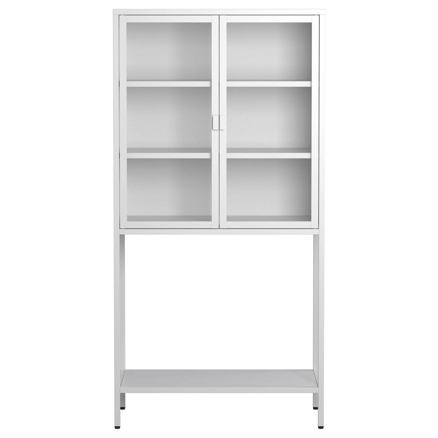 Heavy Duty Metal Storage Cabinet, Display Storage Cabinet With Glass Doors And 2 Adjustable Shelves, Tall Bookcase Modern Bookshelf Cabinet For Home Office, Living Room, Pantry - White
