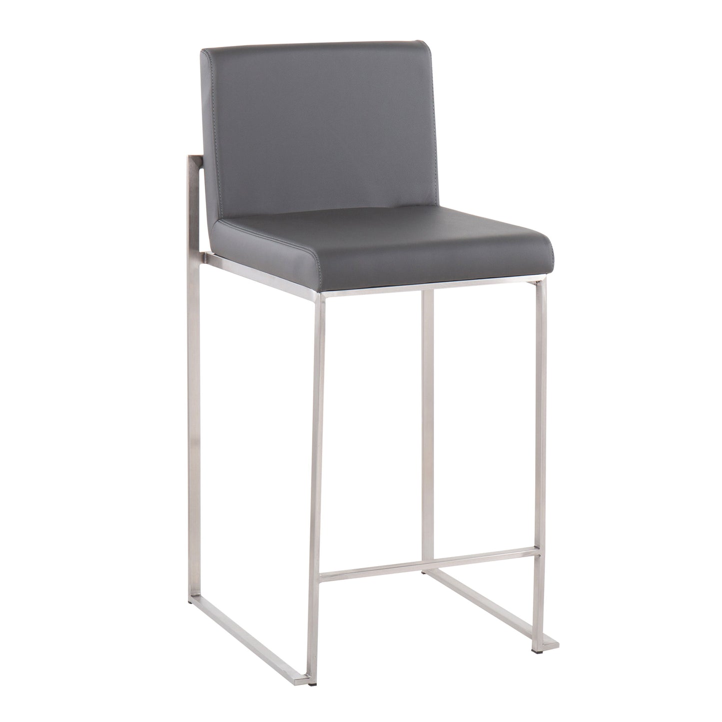 Fuji - Contemporary High Back Counter Stool (Set of 2) - Gray - Faux Leather
