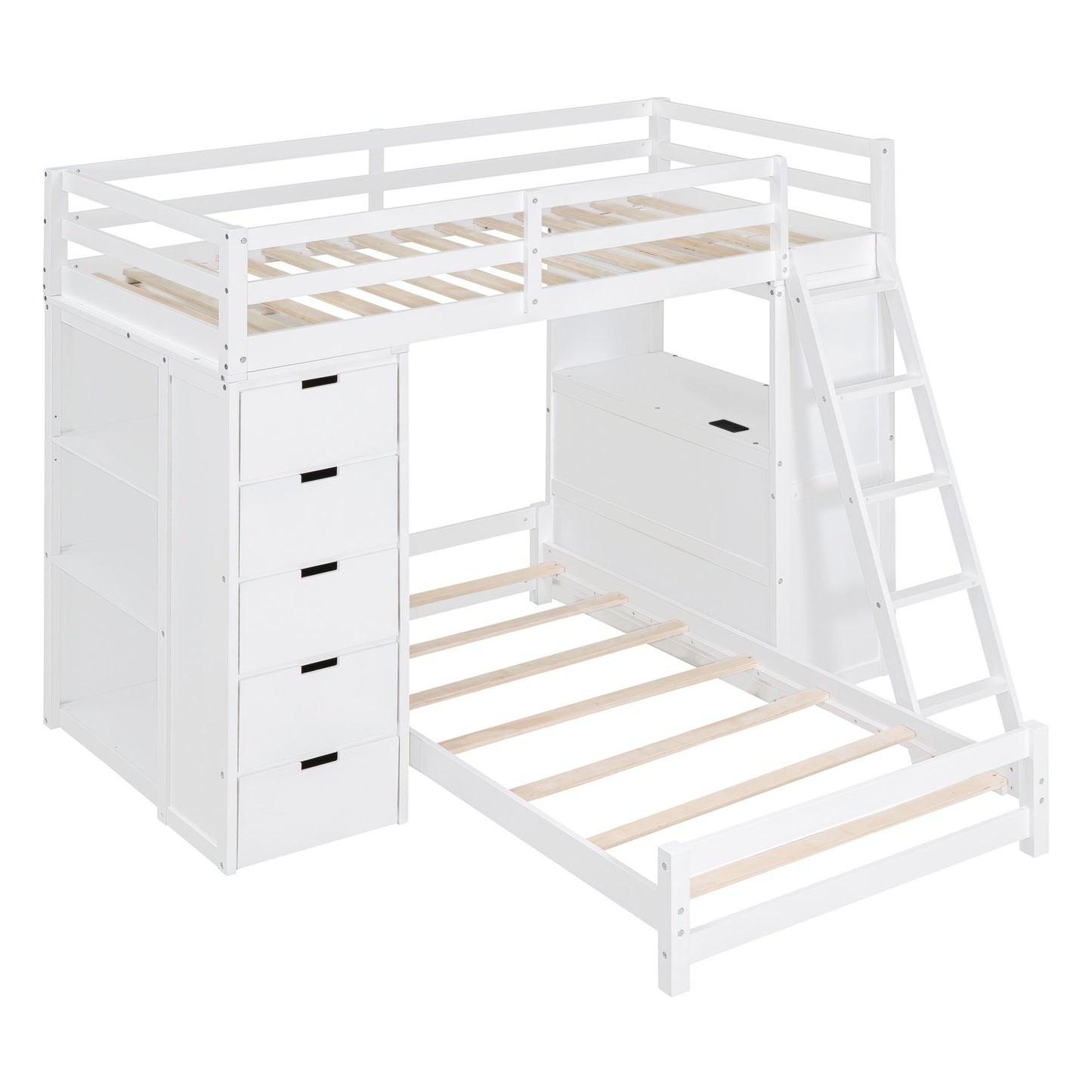 Twin Over Twin Bunk Bed With LED Light And USB Ports - White