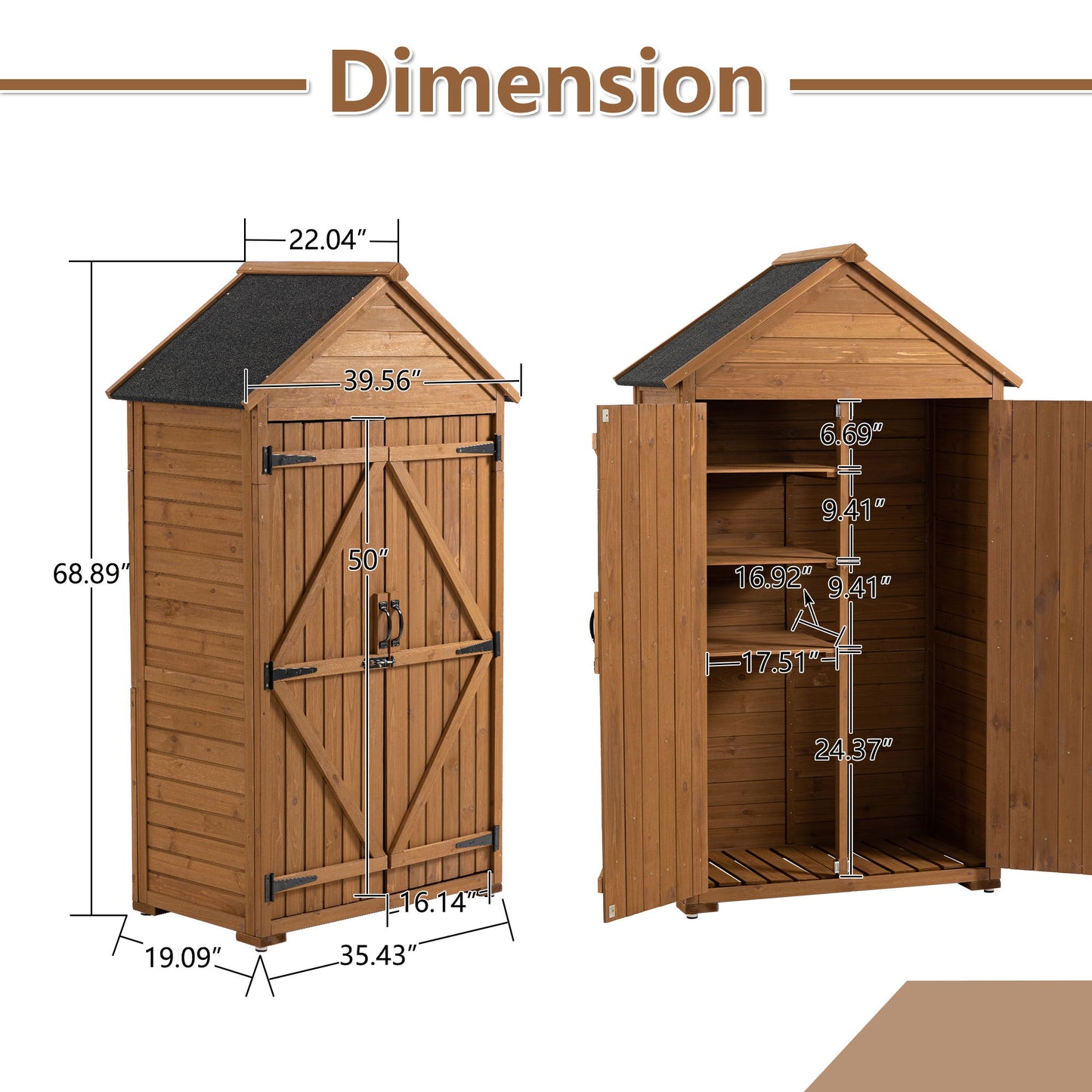 Outdoor Storage Cabinet, Garden Wood Tool Shed, Outside Wooden Shed Closet With Shelves And Latch For Yard - Light Brown