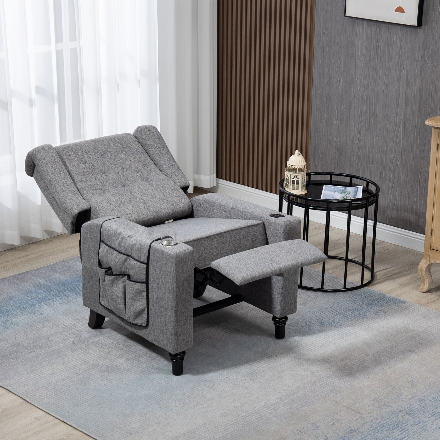 Arm Pushing Recliner Chair, Modern Button Tufted Wingback Push Back Recliner Chair, Living Room Chair Fabric Pushback Manual Single Reclining Sofa Home Theater Seating For Bedroom - Dark Gray