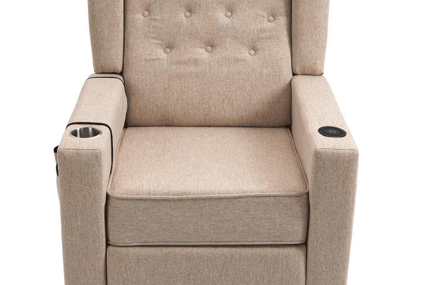 Arm Pushing Recliner Chair, Modern Button Tufted Wingback Push Back Recliner Chair, Living Room Chair Fabric Pushback Manual Single Reclining Sofa Home Theater Seating For Bedroom - Khaki / Yellow