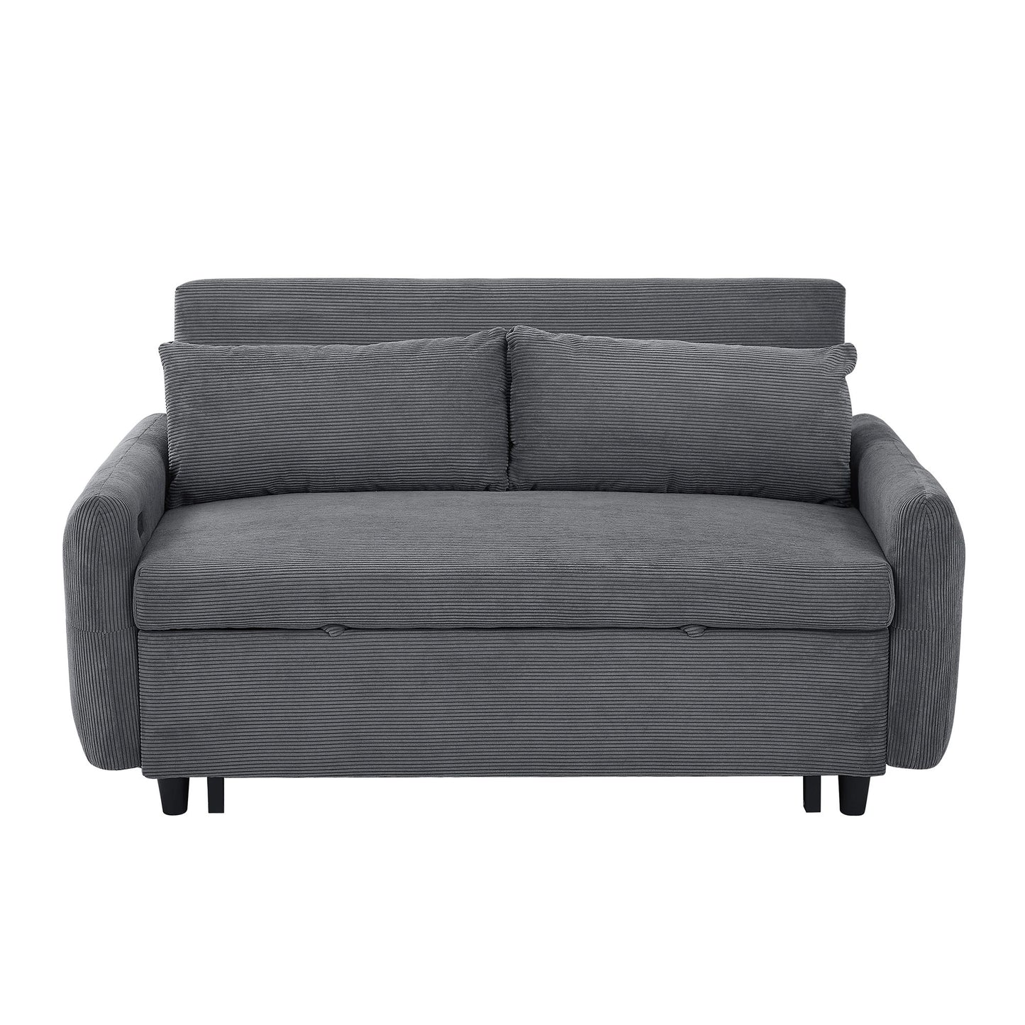 Pull Out Sofa Bed Convertible Couch 2 Seat Loveseat Sofa Modern Sleeper Sofa With 2 Throw Pillows And USB Ports For Living Room - Dark Gray
