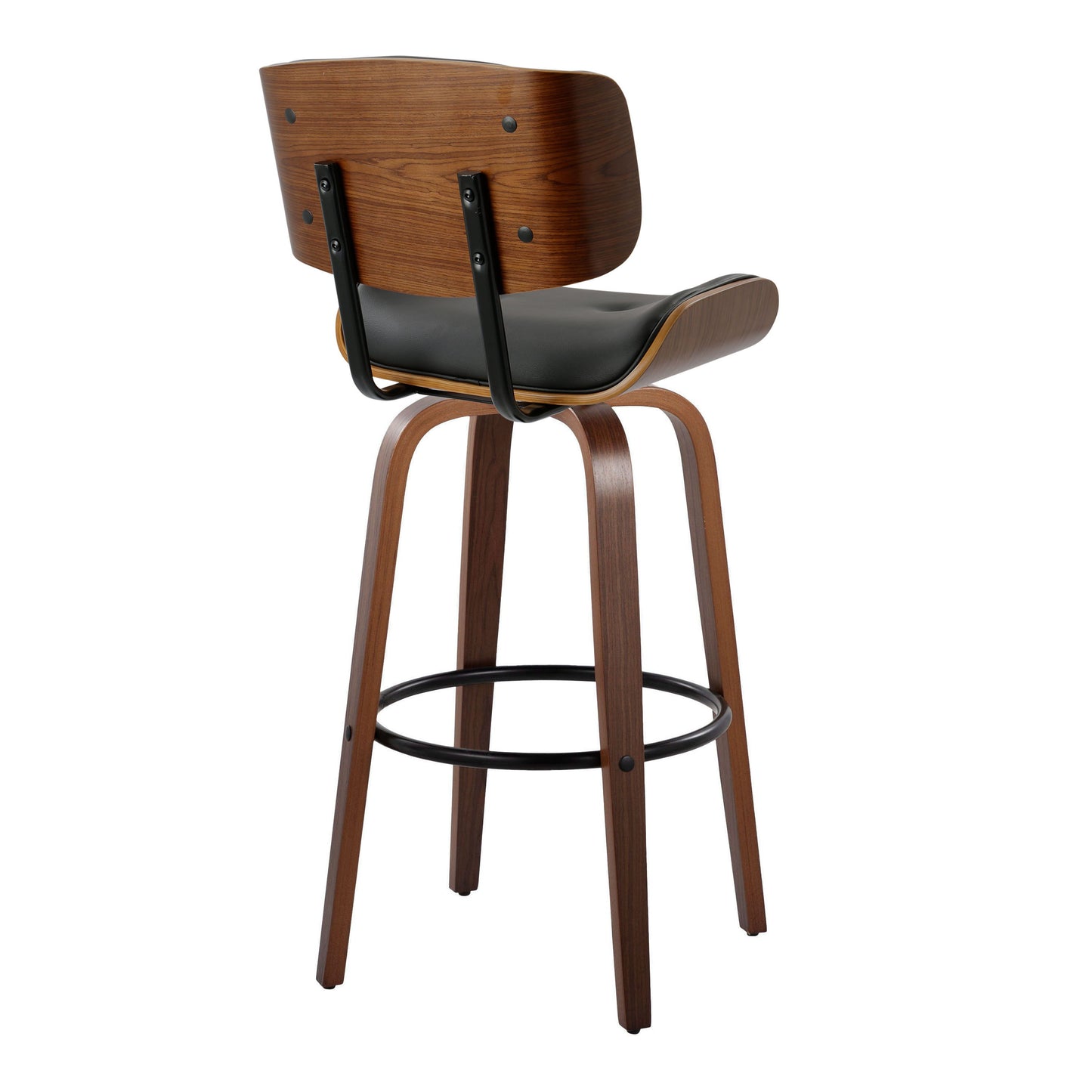 Lombardi - Mid-Century Modern Fixed Height Barstool With Swivel With Round Footrest (Set of 2) - Walnut / Black