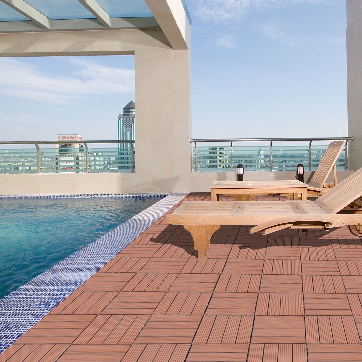 Wood Plastic Composite Deck Tiles (Set of 20), Sustainable Composite Decking Resist Rust, Water, Weather, Easy To Diy & Maintain, Ideal For Patios, Balconies, Rooftops - Mahogany