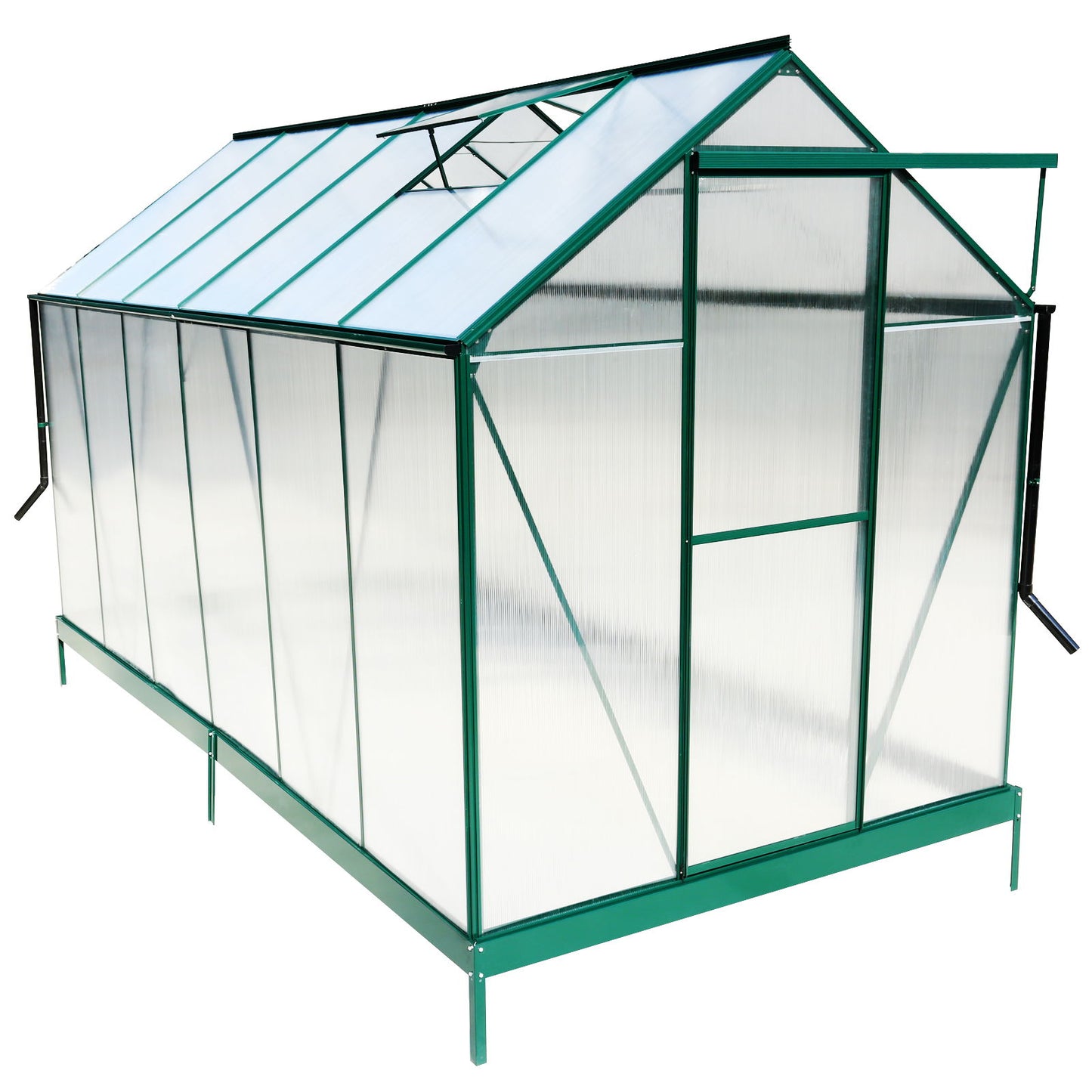 6.3'x12.2'x7' Polycarbonate Greenhouse, Heavy Duty Outdoor Aluminum Walk-In Green House Kit With Rain Gutter, Vent And Door For Backyard Garden - Green