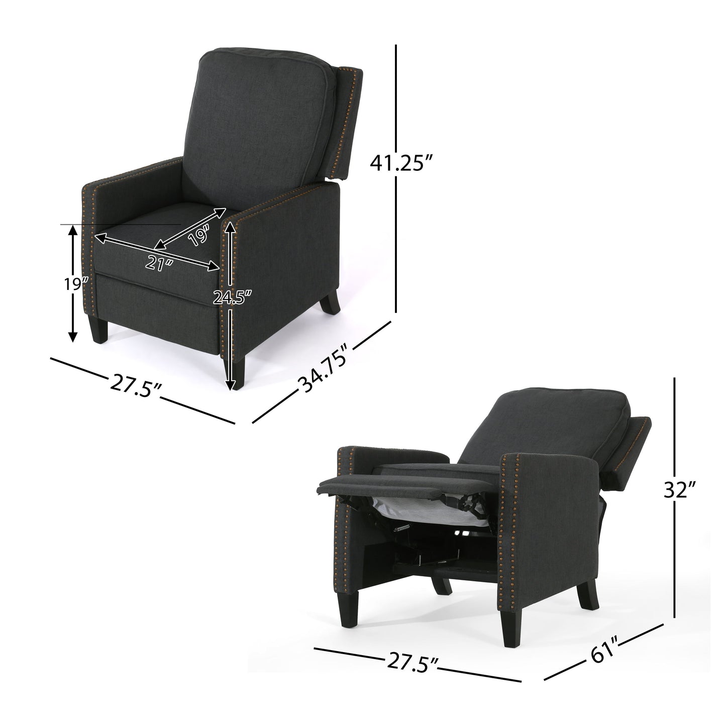 Wide Manual Standard Recliner - Dark Gray