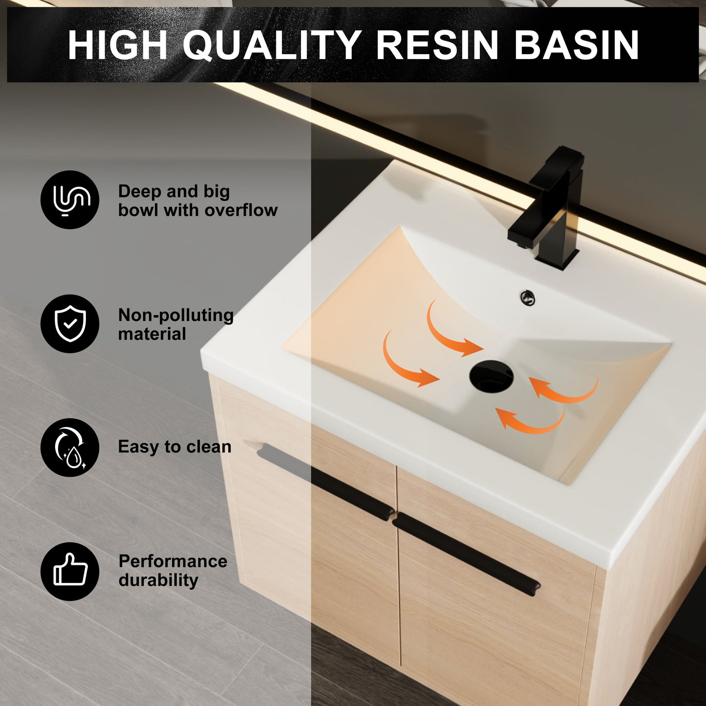 Bathroom Vanity Set With Resin Countertop Sink, 2 Doors - Oak