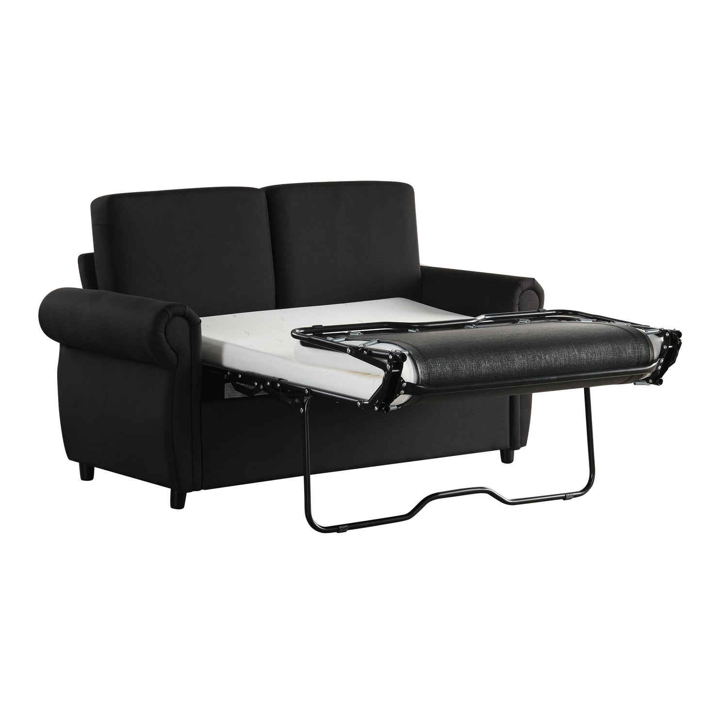 Pull Out Sofa Bed Loveseat Sleeper With Twin Size Memory Mattress With Two USB Ports For Living Room Spaces - Black