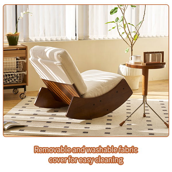 Comfortable Glider Rocking Chair, High - Quality Upholstery Glider Chair, Solid Wood Frame, Perfect For Multiple Settings Accent Reading Chair For Bedroom, Living Room, Nursery - White / Dark Brown