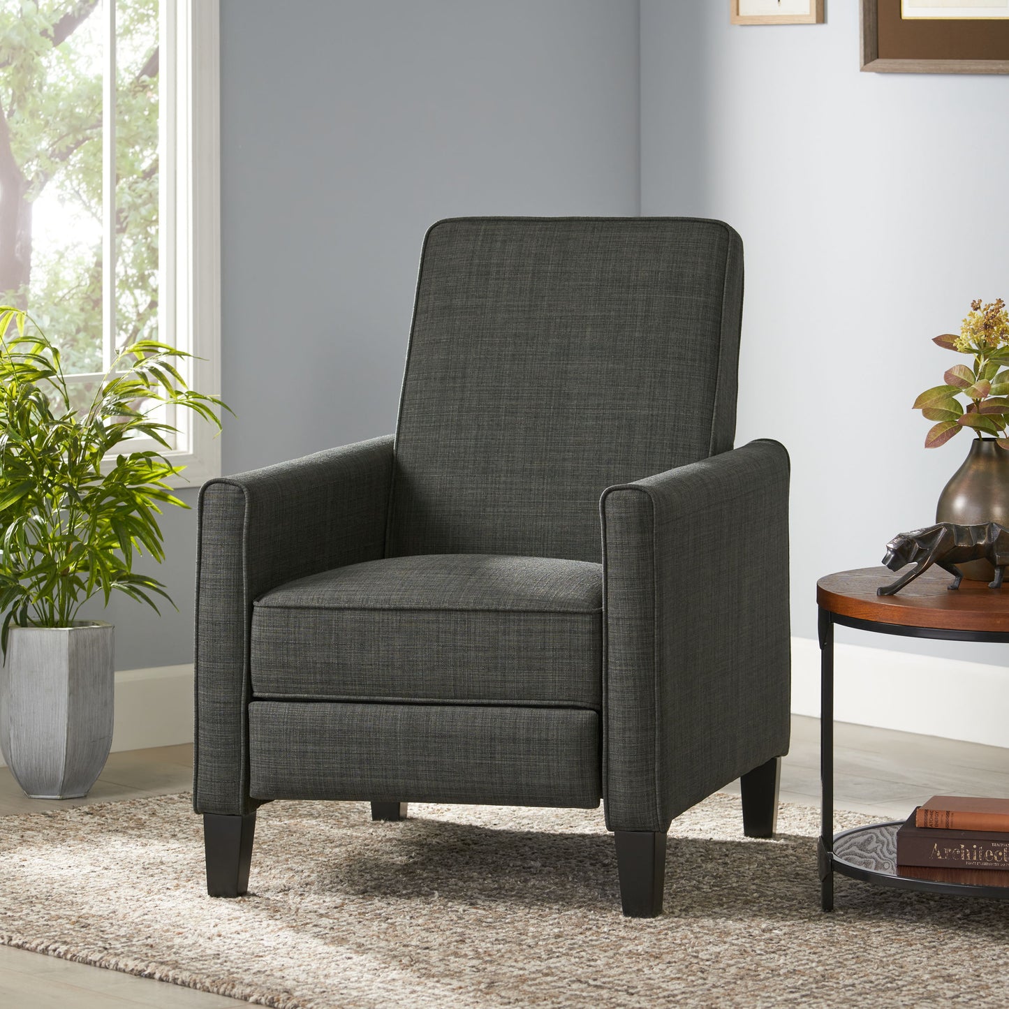 Linen Push Back Chair For Elegant Home - Dark Gray