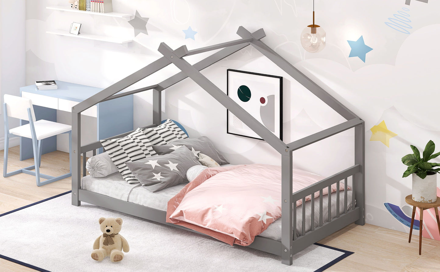 Twin Size Playhouse Design Bed - Gray