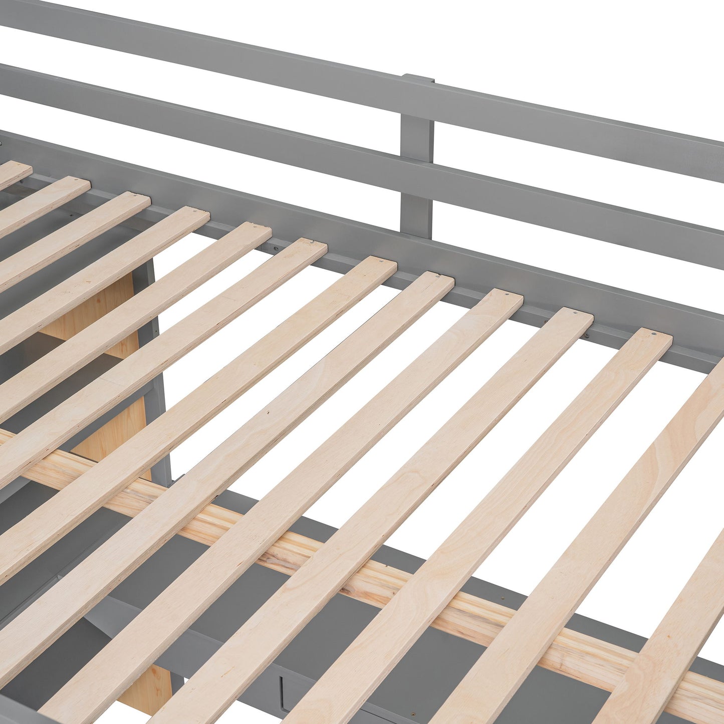 Full Size Loft Bed With Ladder, Shelves, And Desk - Gray