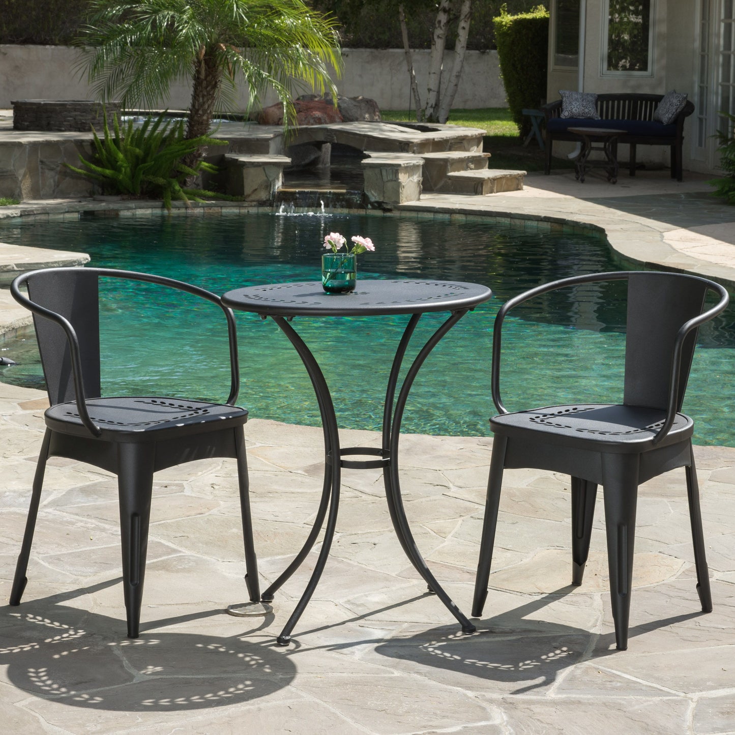 Ambrosia - 3 Piece Bistro Set With Leaf Motifs Top And Seat - Black