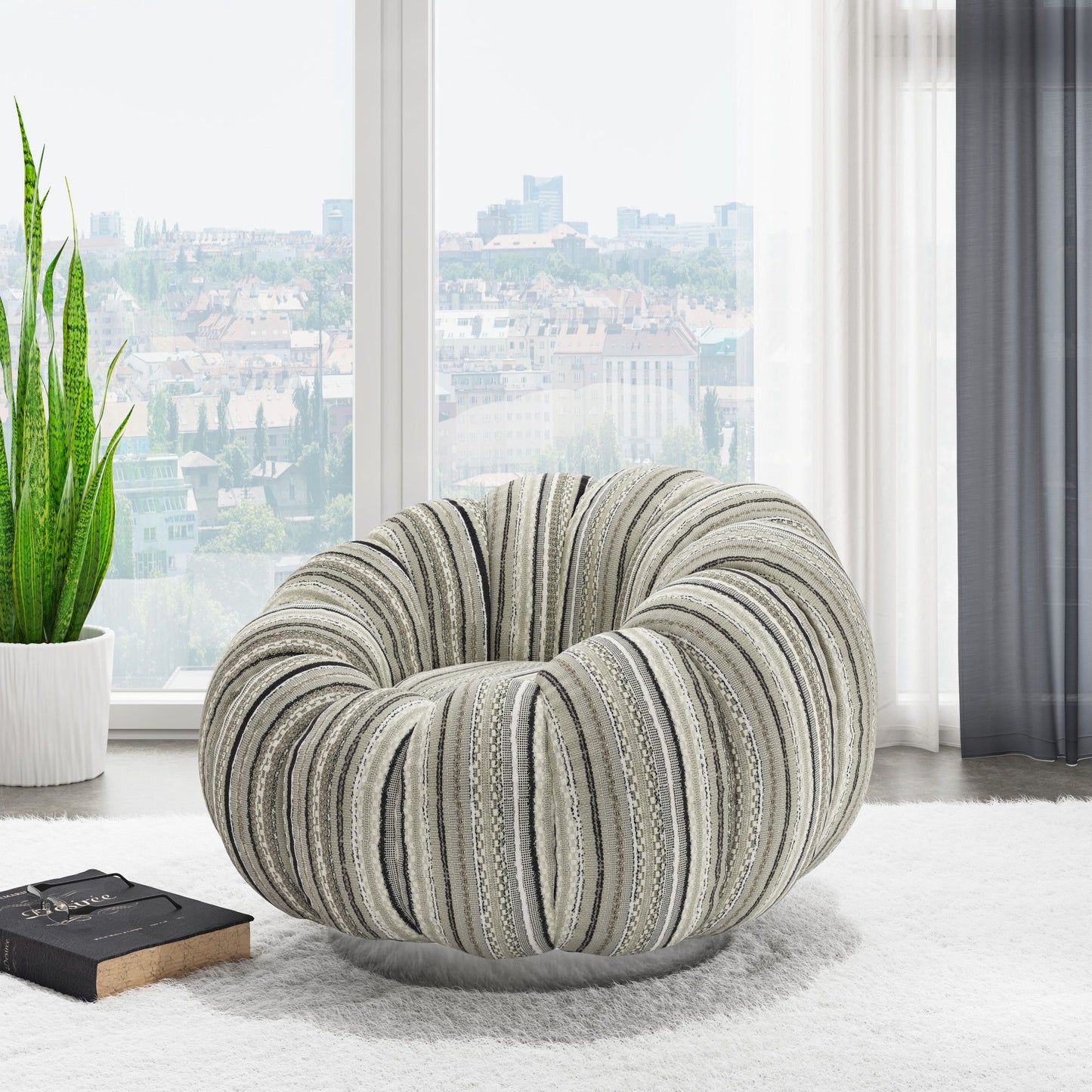 Lillie - Stripe Pumpkin Swivel Accent Chair - Black
