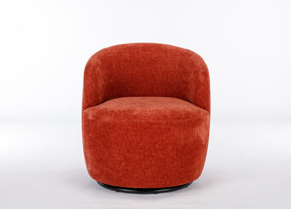 Chenille Fabric Swivel Accent Armchair Barrel Chair With Black Powder Coating Metal Ring - Orange