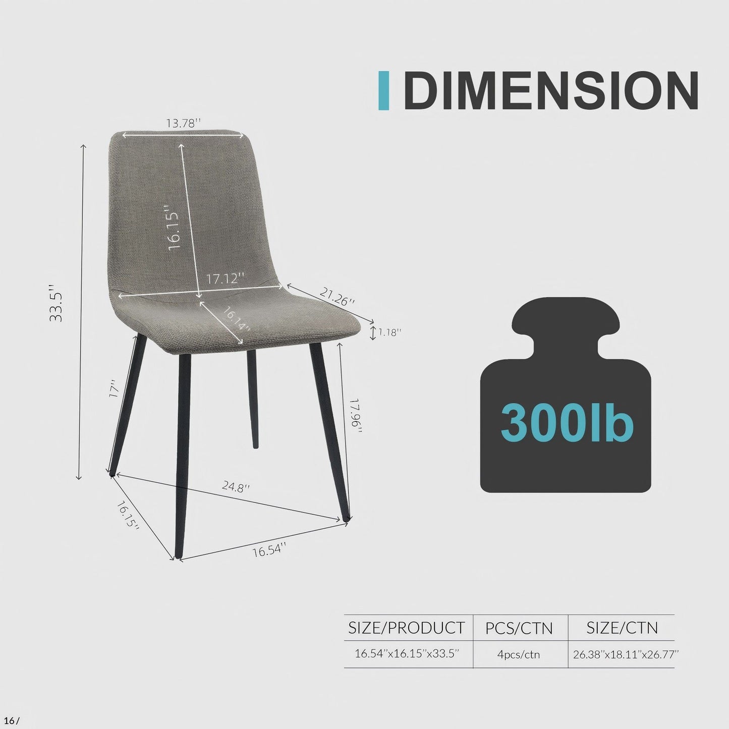Modern Upholstered Dining Chairs (Set of 4) With Linen Cushion Seat And Sturdy Metal Legs - Light Gray
