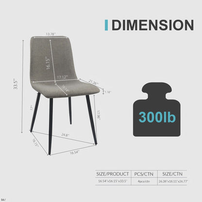Modern Upholstered Dining Chairs (Set of 4) With Linen Cushion Seat And Sturdy Metal Legs - Light Gray
