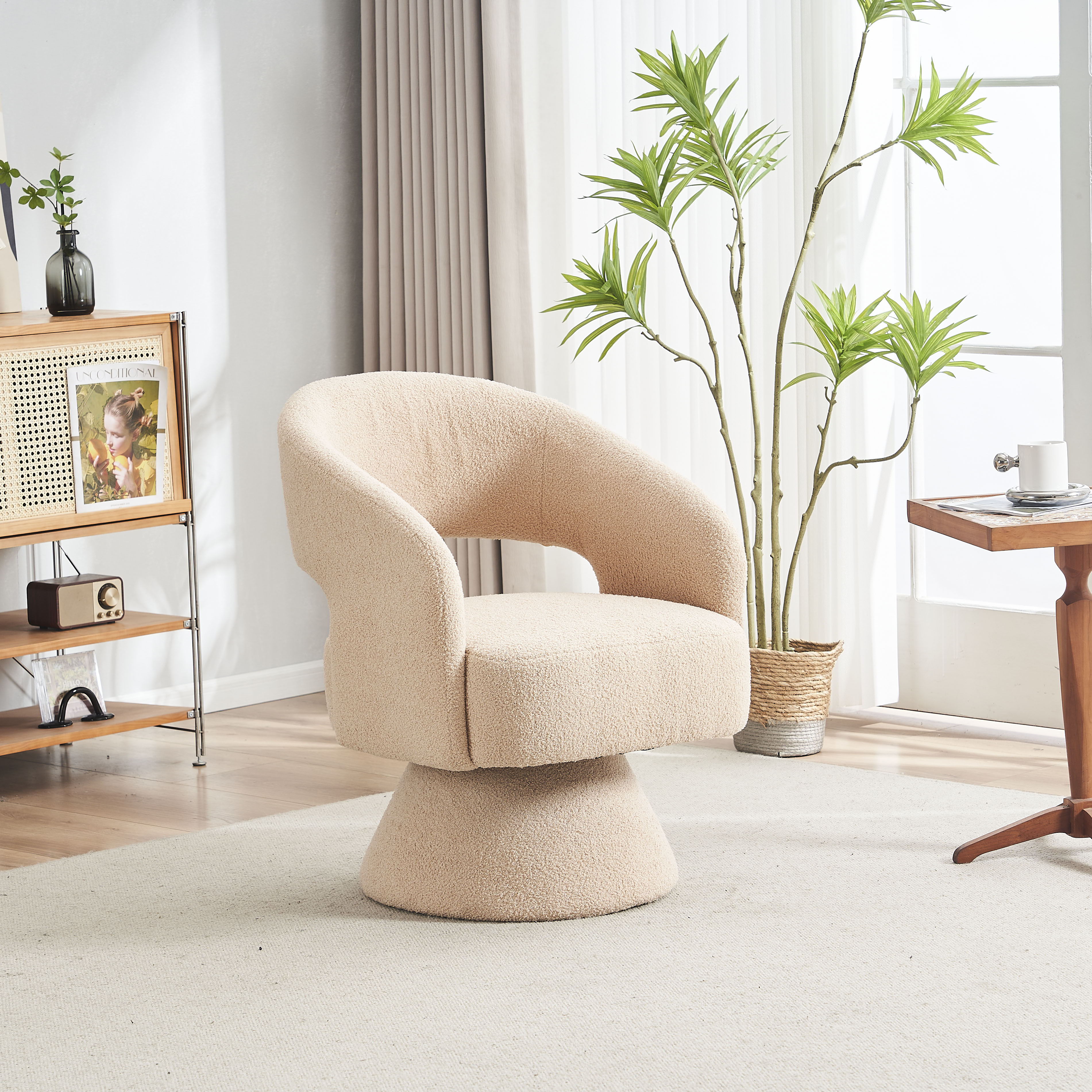 Swivel Accent Chair Armchair, Round Barrel Chair For Living Room Bedroom - Cream