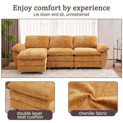 Modern Deep 3 Seat Sofa Couch With Ottoman, Polyester Sofa Sleeper Comfy Upholstered Furniture For Living Room - Yellow