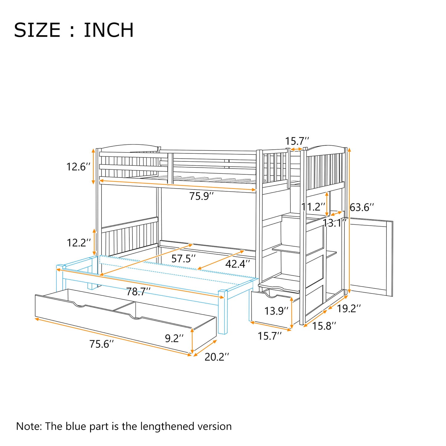 Twin Over Full / Twin Bunk Bed, Convertible Bottom Bed, Storage Shelves And Drawers - Gray