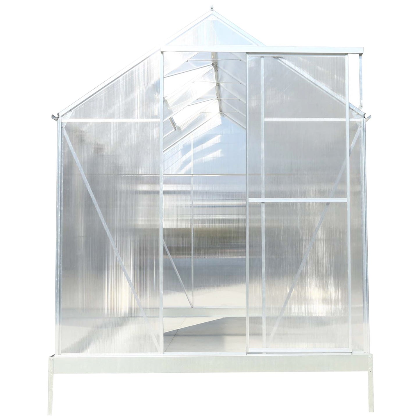 6.3'x10.2'x7' Polycarbonate Greenhouse, Heavy Duty Outdoor Aluminum Walk-In Green House Kit With Rain Gutter, Vent And Door For Backyard Garden - Aluminium