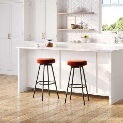 Modern Glam Upholstered Faux Velvet Bar Stool - Rust