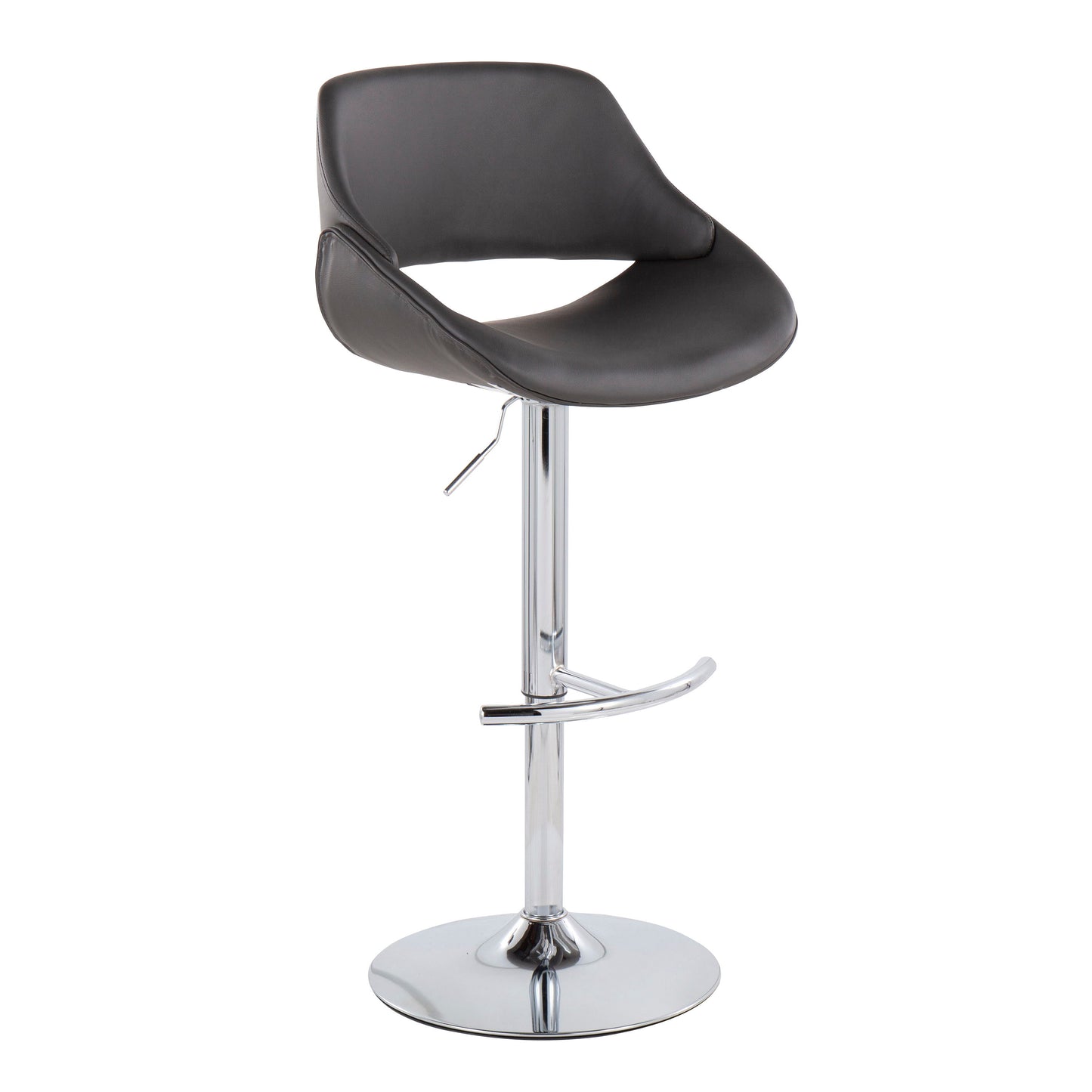 Fabrico - Contemporary Adjustable Bar Stool With Rounded T Footrest (Set of 2) - Chrome / Gray
