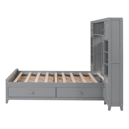 Full Size Bed With All In One Cabinet And Shelf - Gray