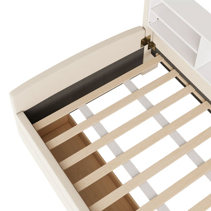 Twin Size Luxurious Upholstered Platform Bed With Storage Drawers - Beige
