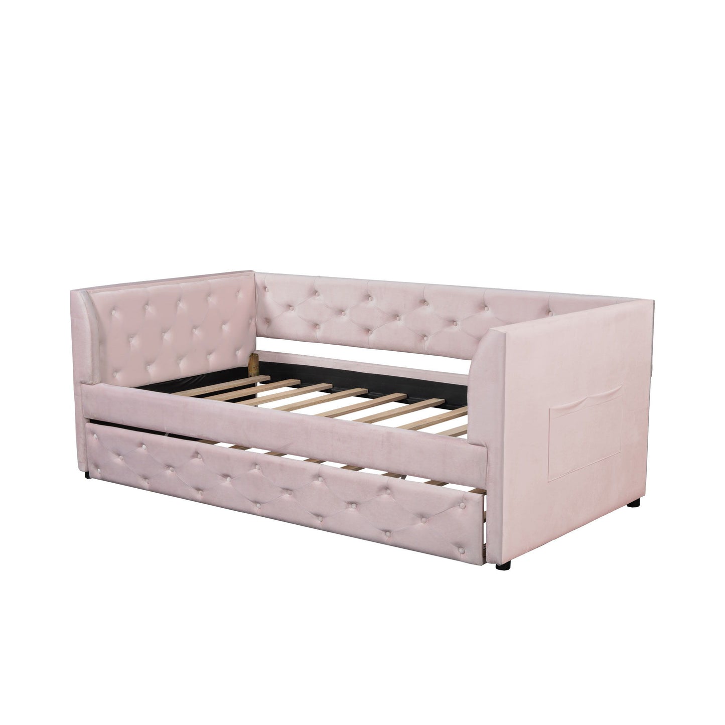 Twin Size Upholstered Tufted Daybed With Trundle - Pink