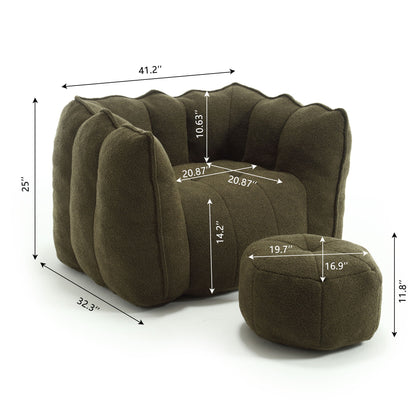 Soft Bean Bag Chair With High Resilient Foam (Chips) - Olive Green