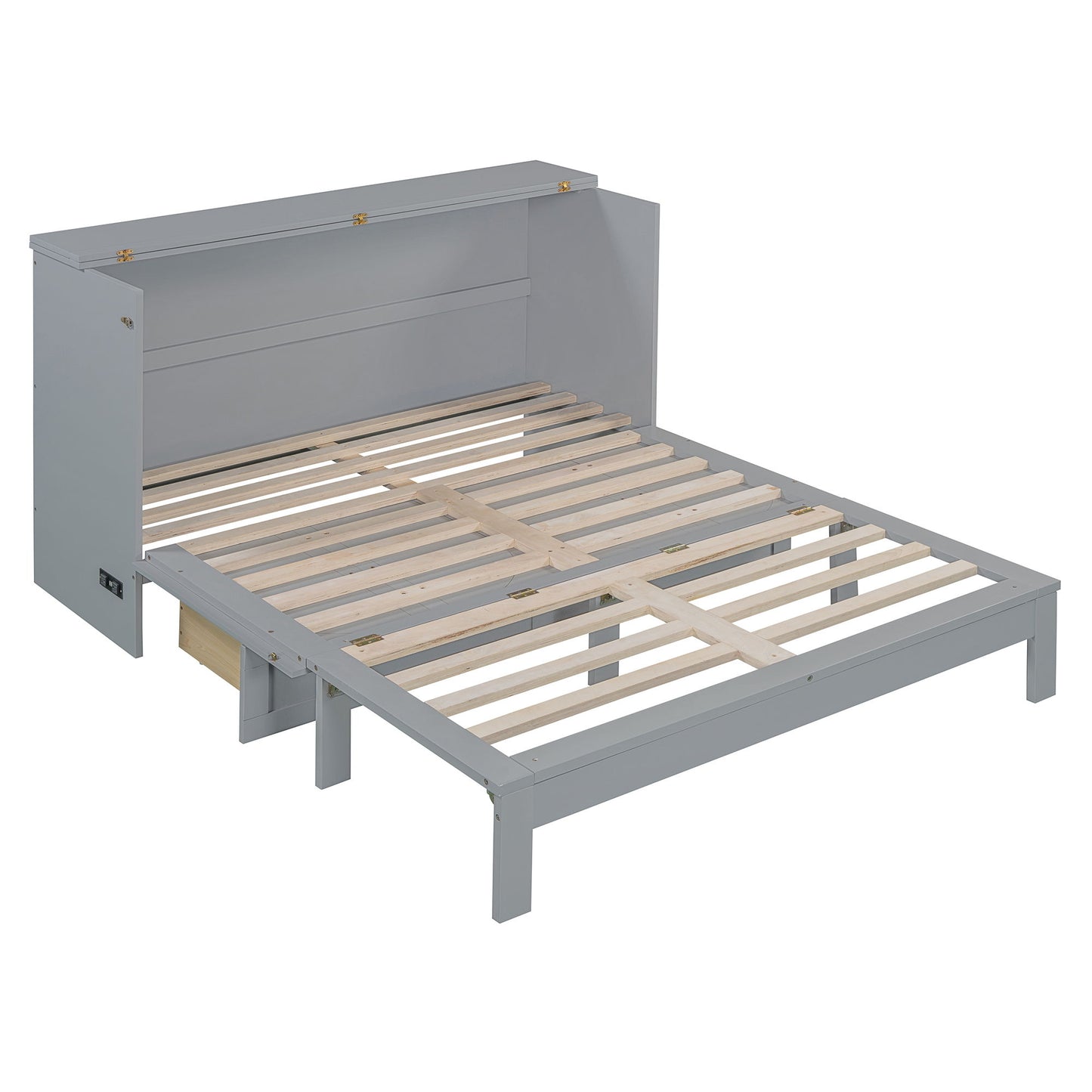 Queen Size Murphy Bed With Large Drawers - Gray