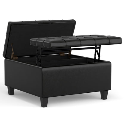 Harrison - Small Square Coffee Table Storage Ottoman - Black