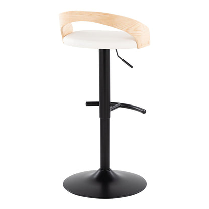 Grotto - Contemporary Adjustable Barstool With Swivel With Rounded T Footrest (Set of 2) - Black / Natural / White