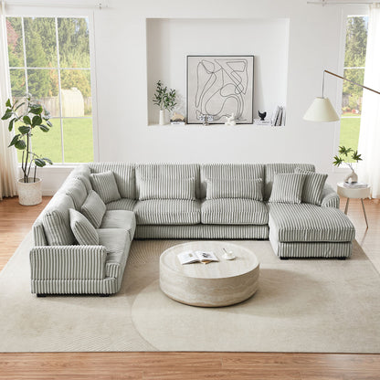 Oversized Sectional Sofa U - Shaped Sofa Couch Modern Sofa Upholstered In Soft Corduroy With A Chaise Lounge For Living Room - Gray