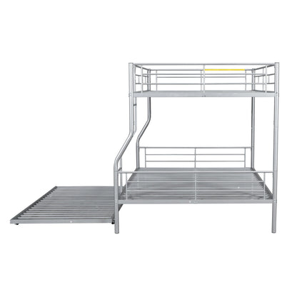 Full Long Over Queen Metal Bunk Bed With Trundle - Silver