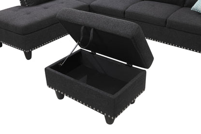 Alger - 98" Wide Left Hand Facing Sofa & Chaise With Ottoman - Charcoal Gray